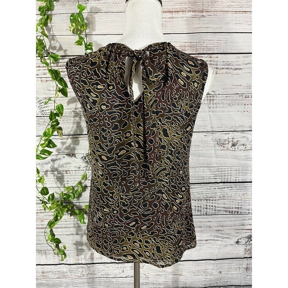 Tory Burch Blouse Tank size 2 Black Brown Cheetah Animal Sheer Cocktail Wedding - Picture 9 of 10